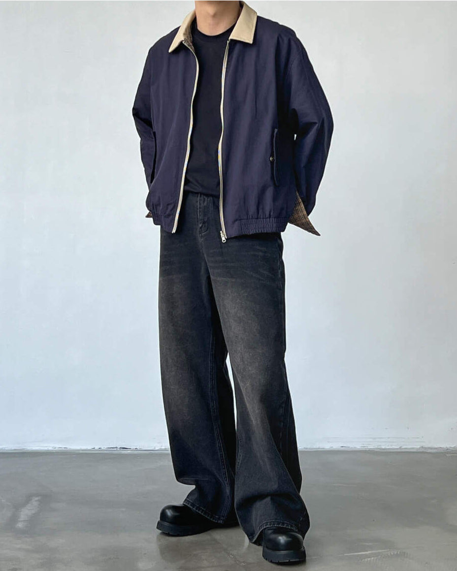 Wijde rechte jeans met halfhoge taille heren