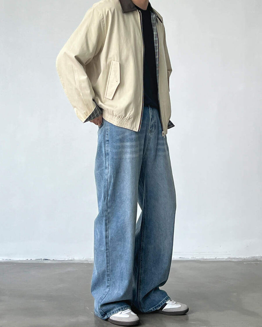 Wijde rechte jeans met halfhoge taille heren