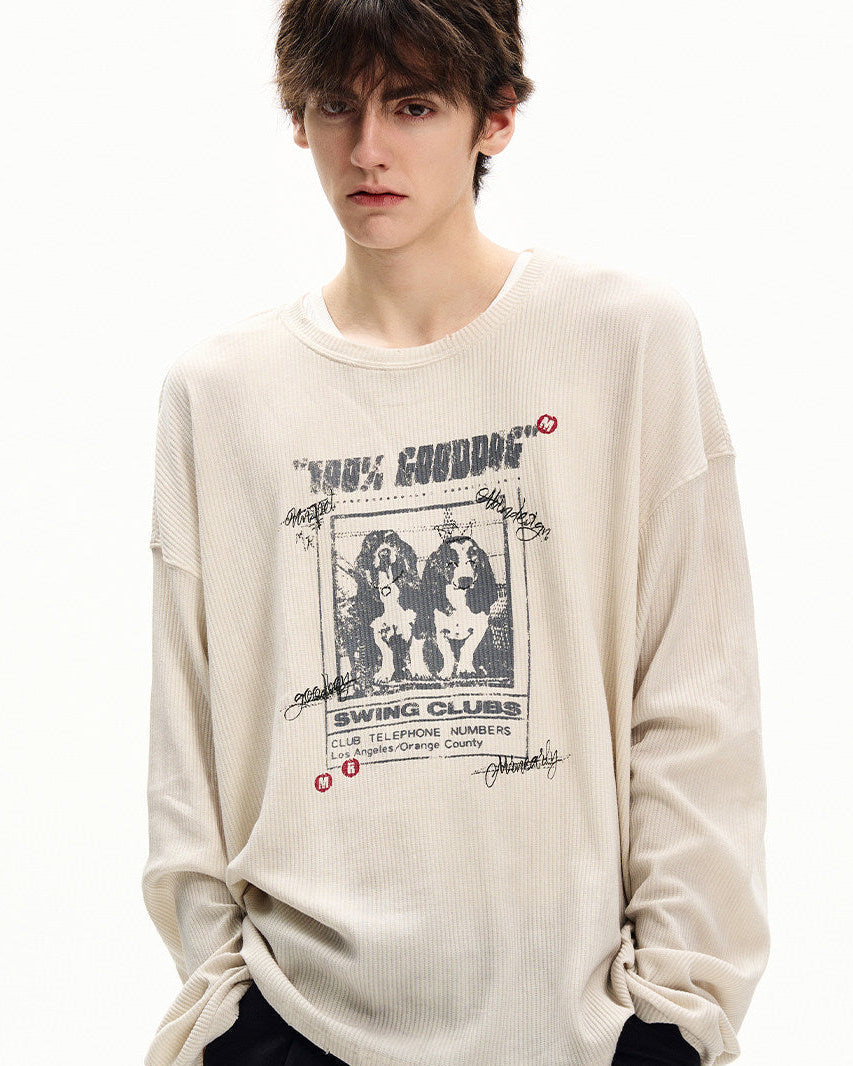 Longsleeve met wafelstructuur en print heren