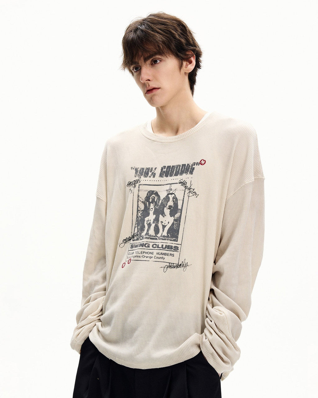 Longsleeve met wafelstructuur en print heren