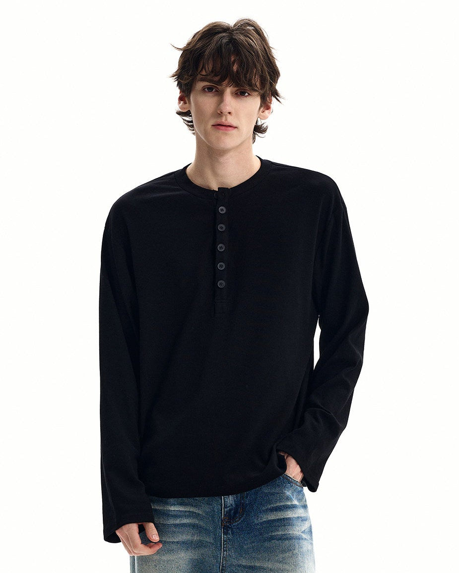 Katoenen henley met wafelstructuur heren