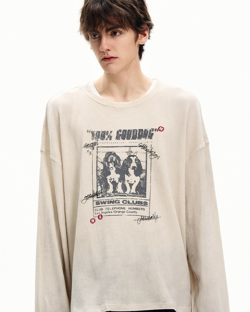 Longsleeve met wafelstructuur en print heren
