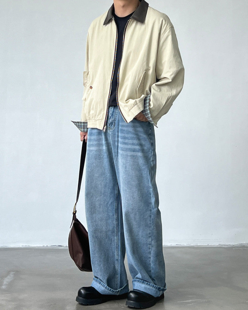Wijde rechte jeans met halfhoge taille heren