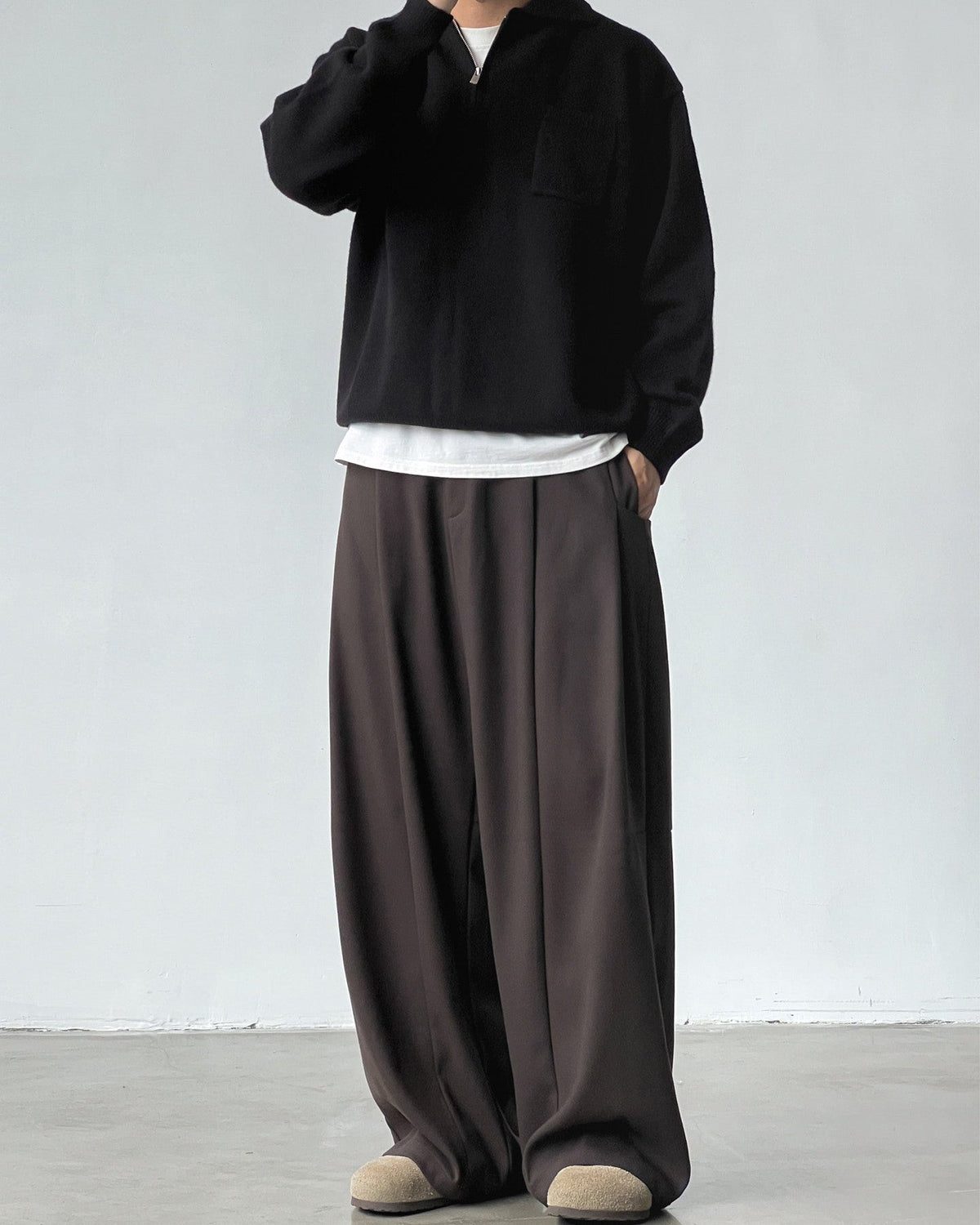 Wollen broek met brede plooi heren
