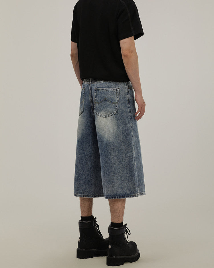 Lichtblauwe wijde denim short heren