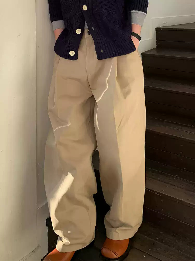 Wijde broek met plooi en hoge taille heren