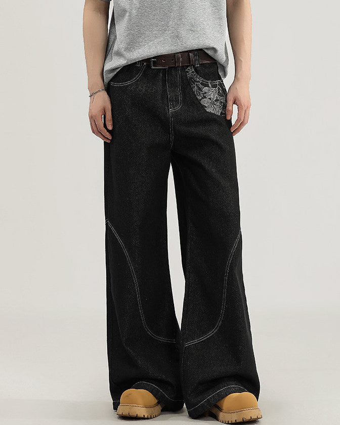 Wijde jeans met contraststiksel heren