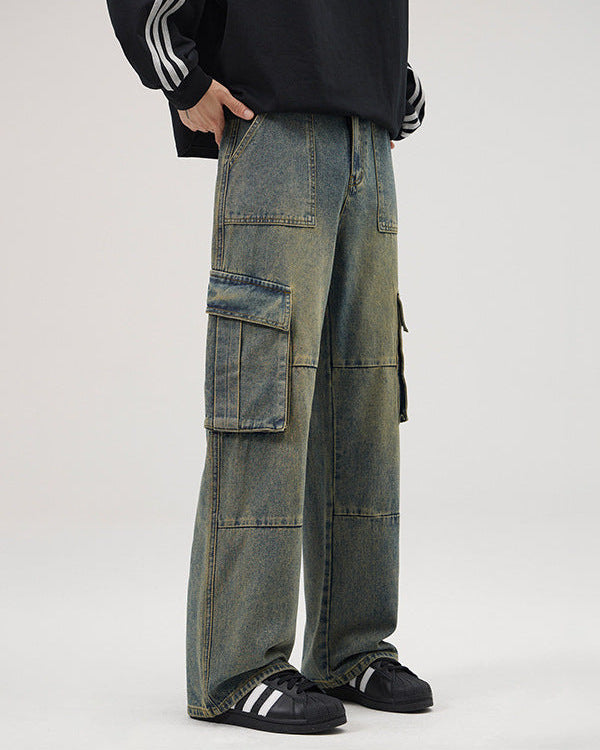 Vintage wash cargo jeans heren