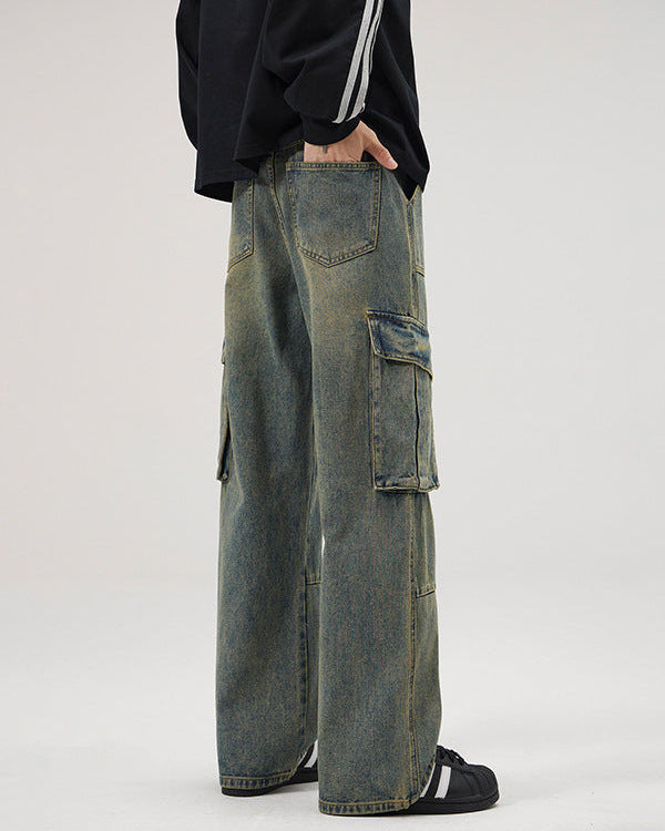 Vintage wash cargo jeans heren