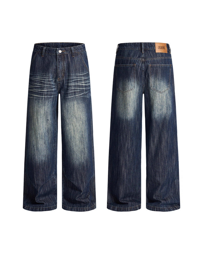 Jeans met plooi en vervaagde wassing heren