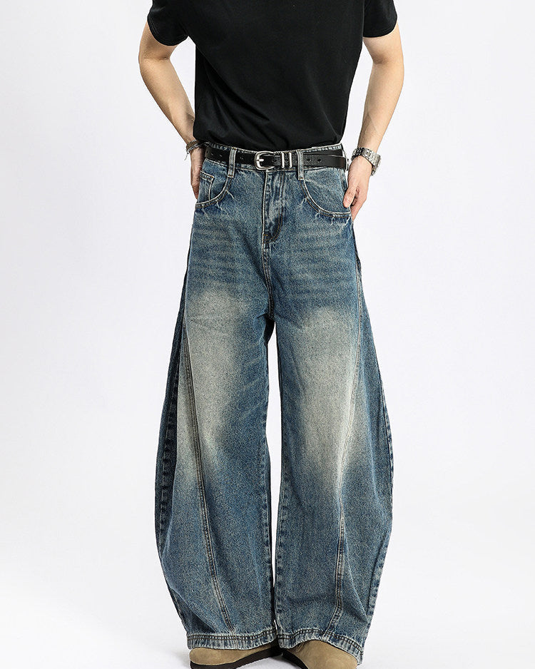 Wijde washed jeans heren