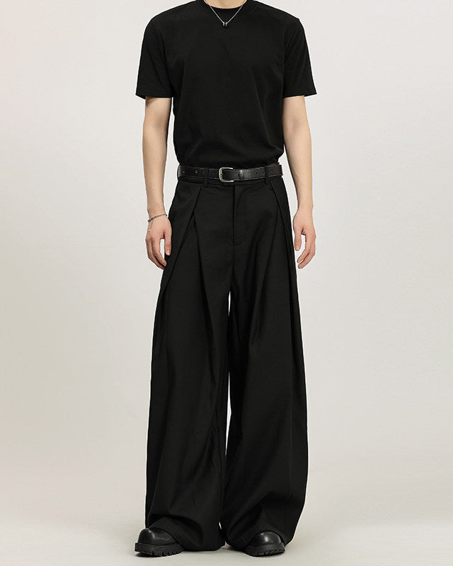 Wijde broek met plooi heren