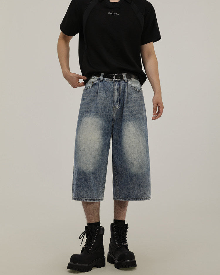 Lichtblauwe wijde denim short heren