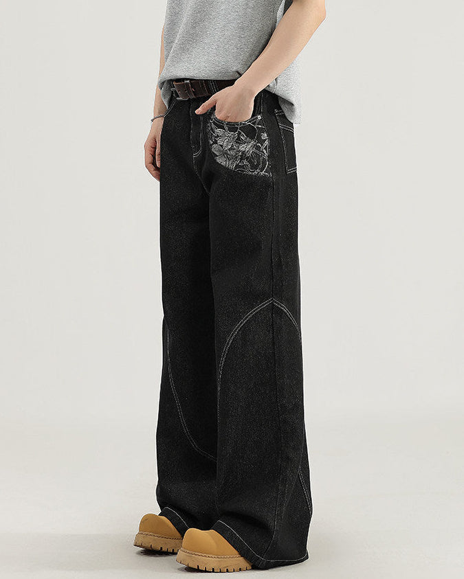 Wijde jeans met contraststiksel heren