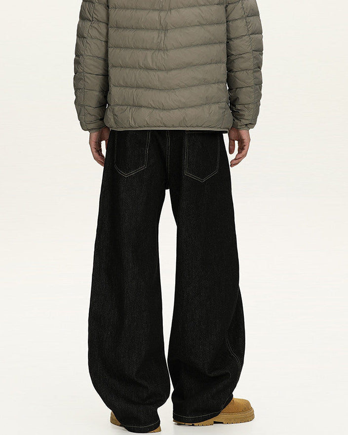 Zwarte wijde stretch denim broek heren