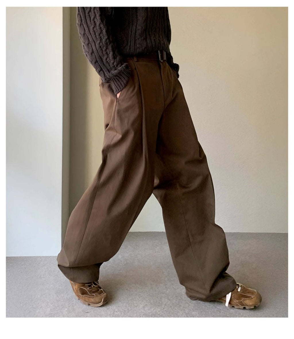 Wijde broek met plooi en hoge taille heren