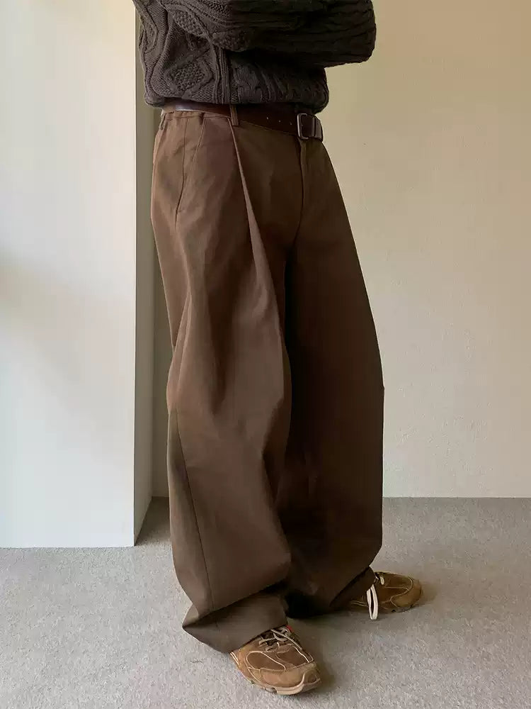Wijde broek met plooi en hoge taille heren