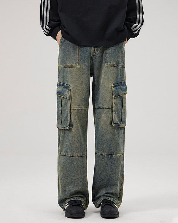 Vintage wash cargo jeans heren
