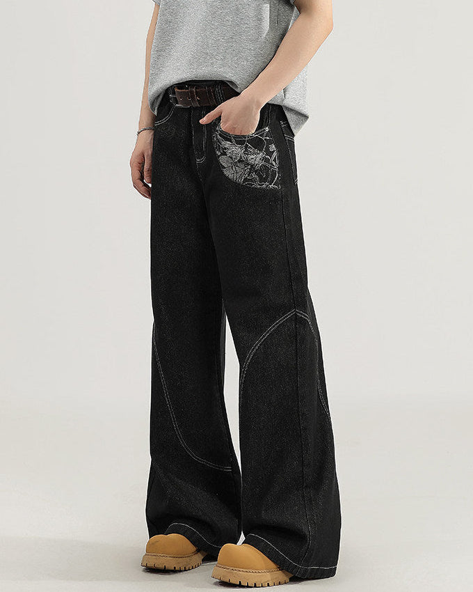 Wijde jeans met contraststiksel heren