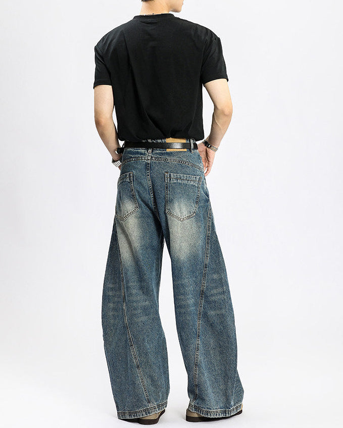 Wijde washed jeans heren