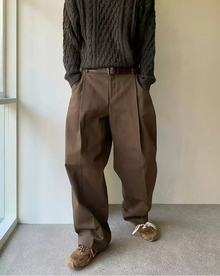 Wijde broek met plooi en hoge taille heren