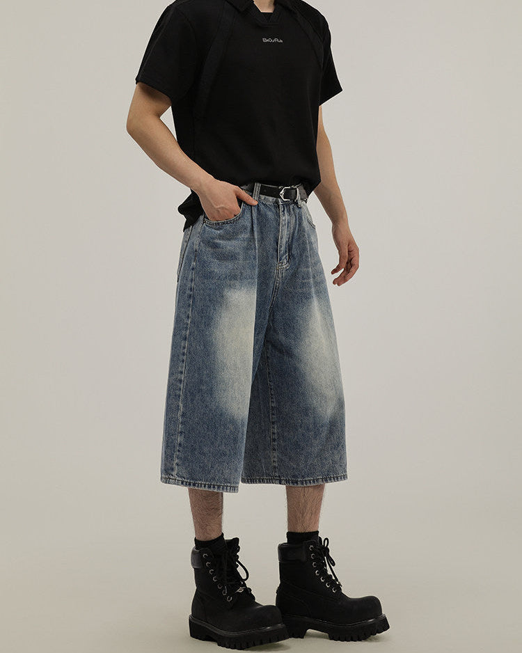 Lichtblauwe wijde denim short heren