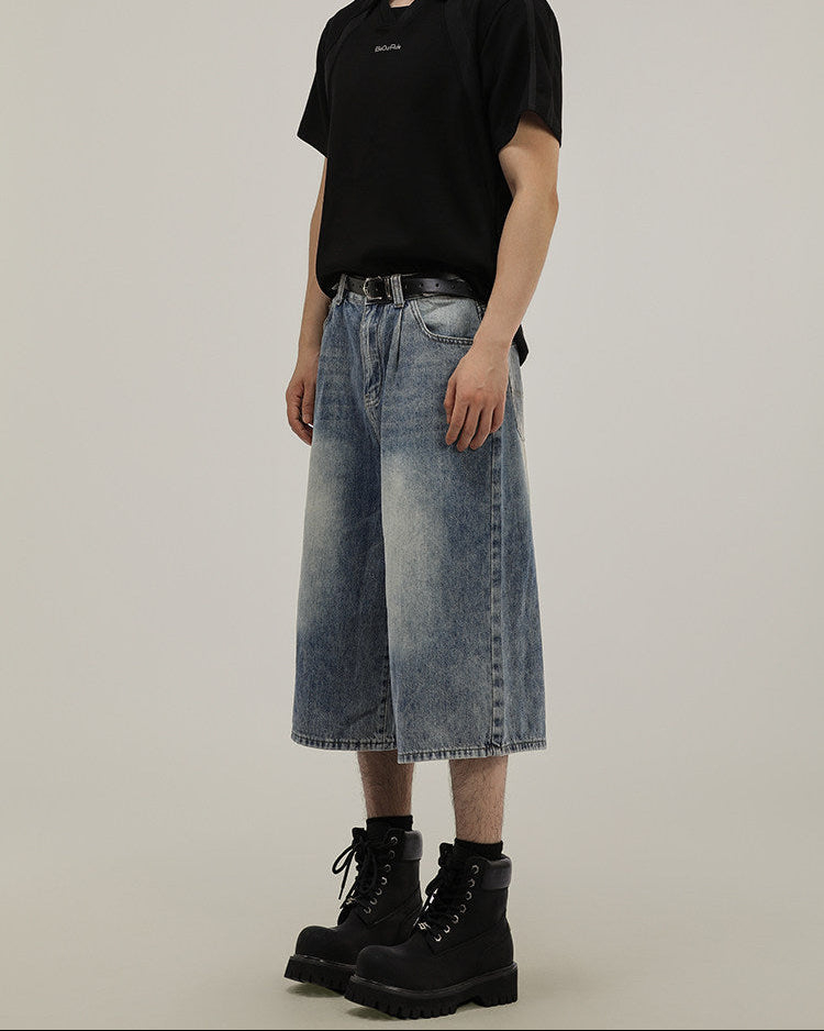 Lichtblauwe wijde denim short heren