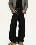 Zwarte wijde stretch denim broek heren