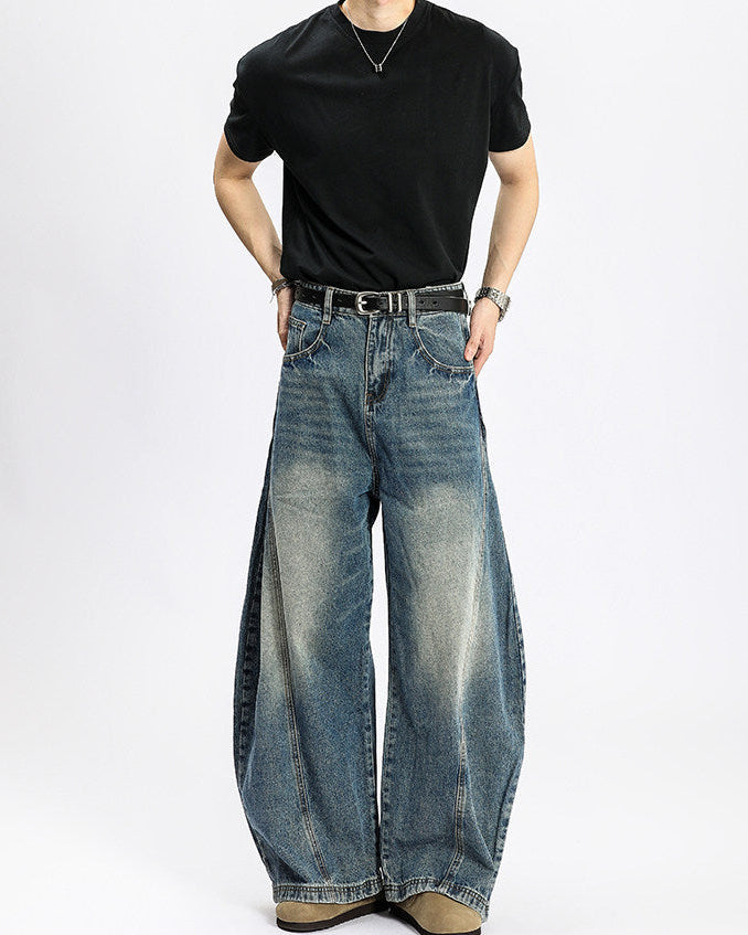 Wijde washed jeans heren