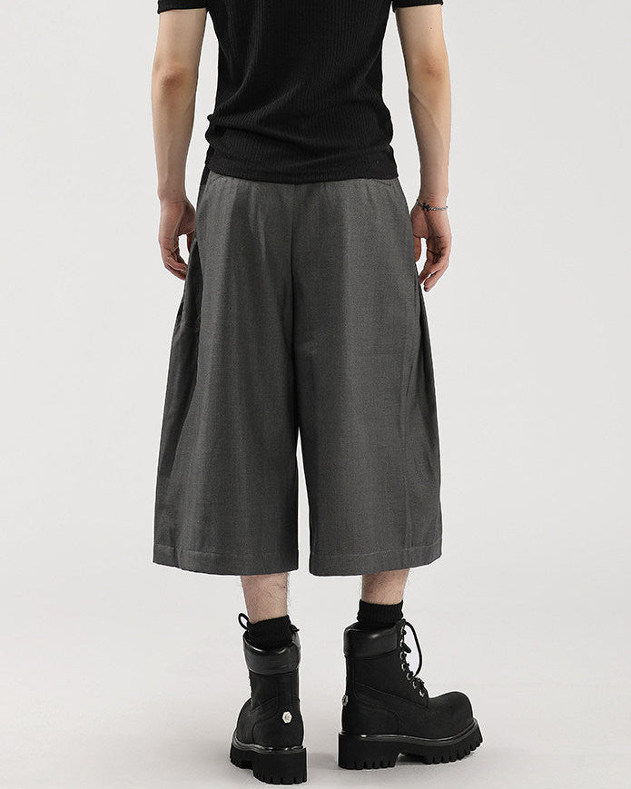 Wijde cropped broek met plooi heren