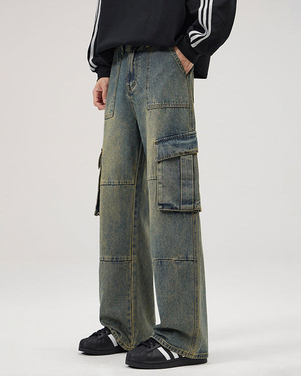 Vintage wash cargo jeans heren