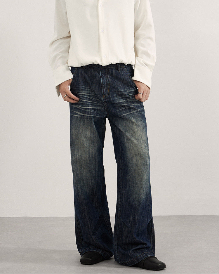 Jeans met plooi en vervaagde wassing heren