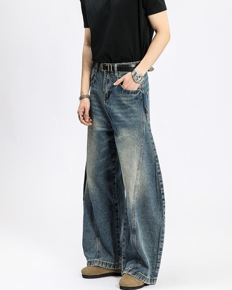 Wijde washed jeans heren