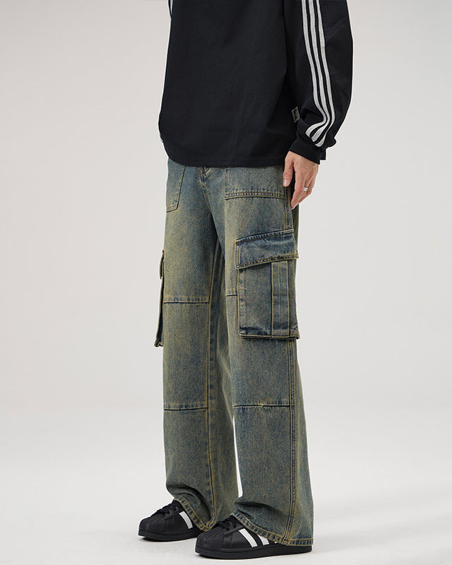 Vintage wash cargo jeans heren