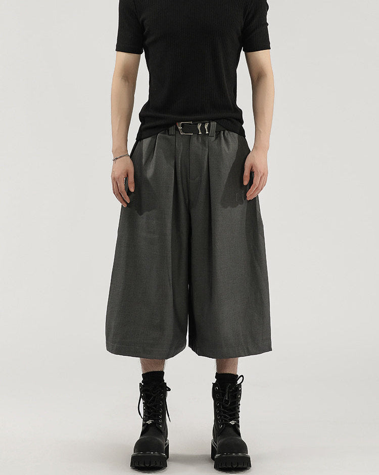 Wijde cropped broek met plooi heren