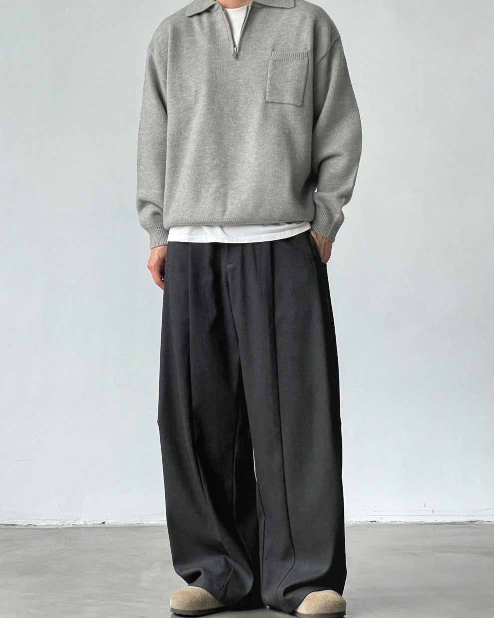 Wollen broek met brede plooi heren
