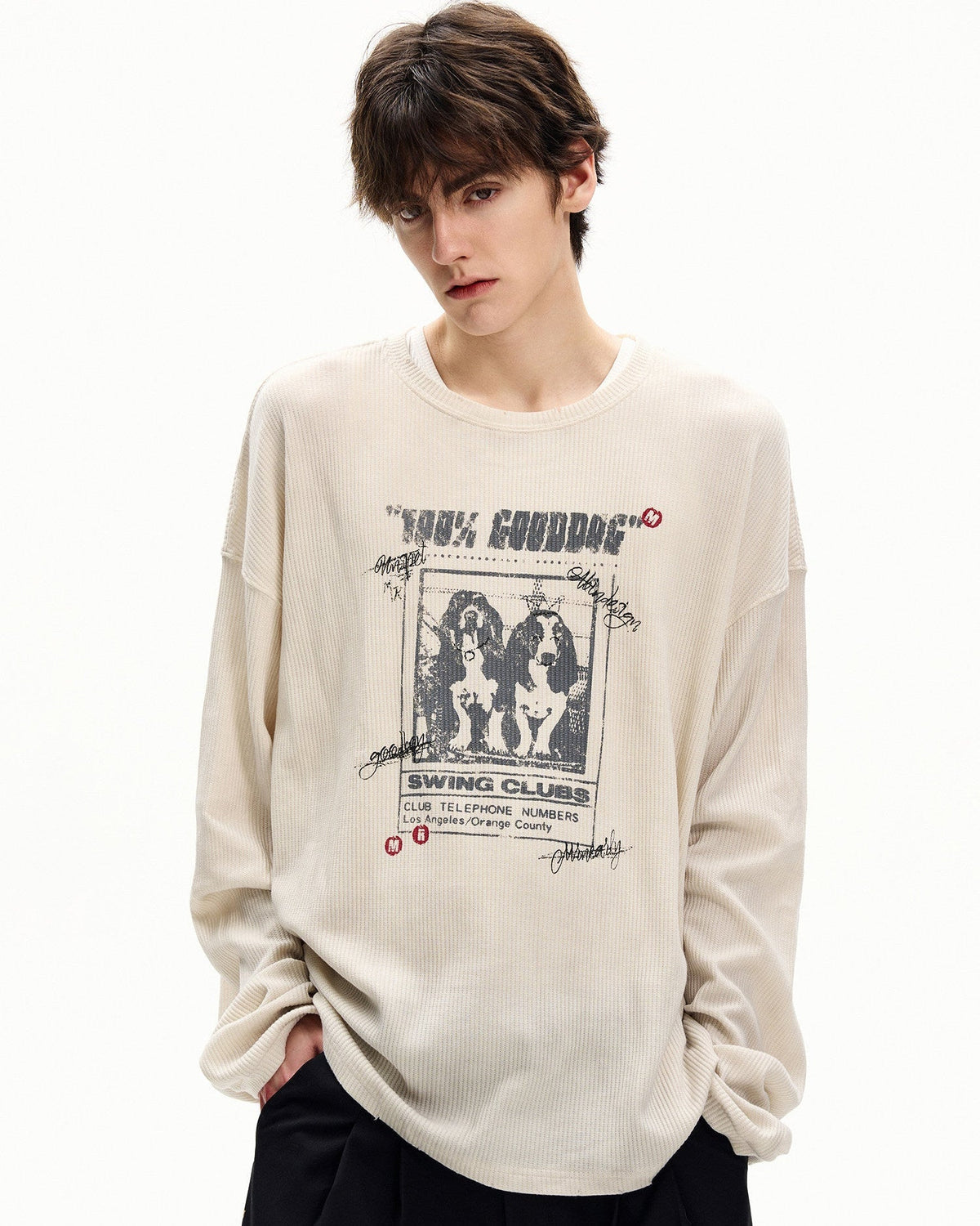 Longsleeve met wafelstructuur en print heren