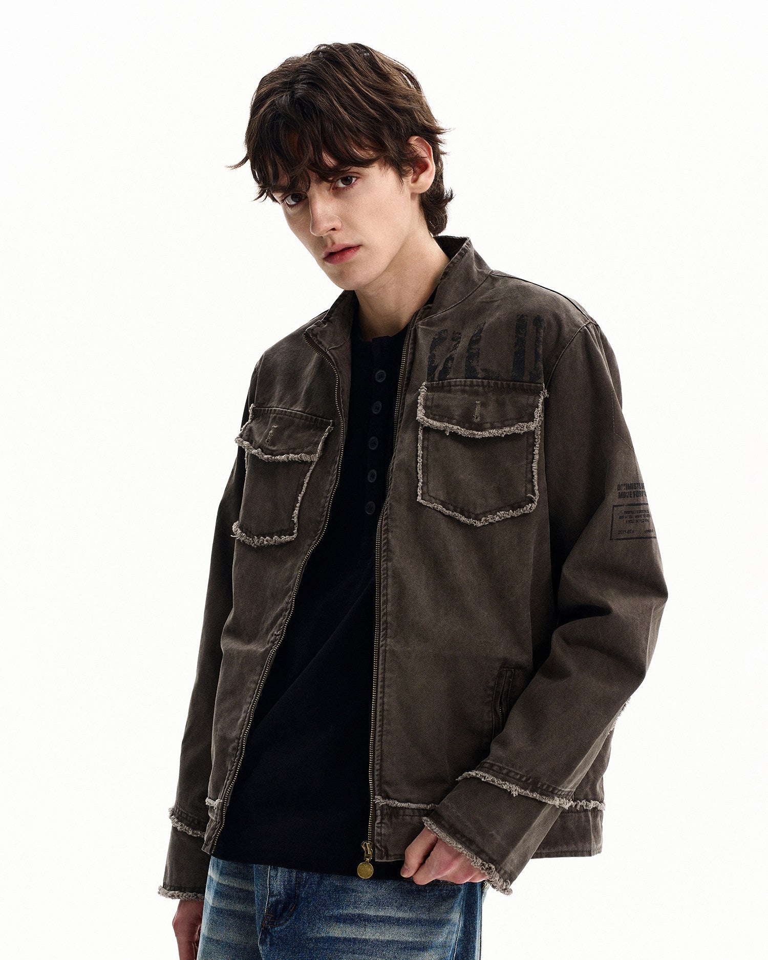 Katoenen field jacket met rits heren