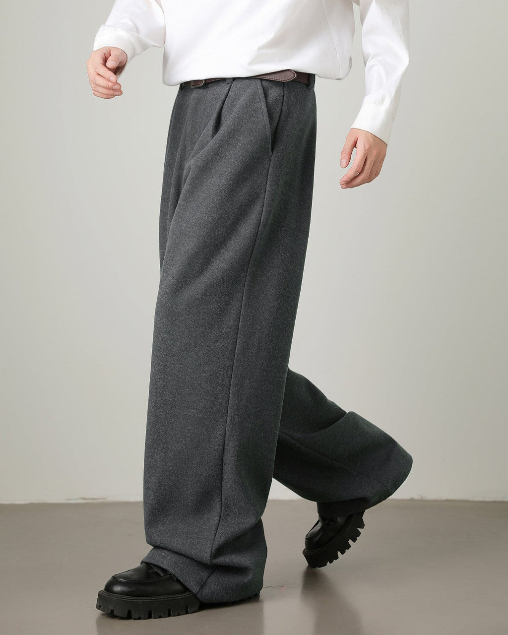 Wijde broek van wolmix heren