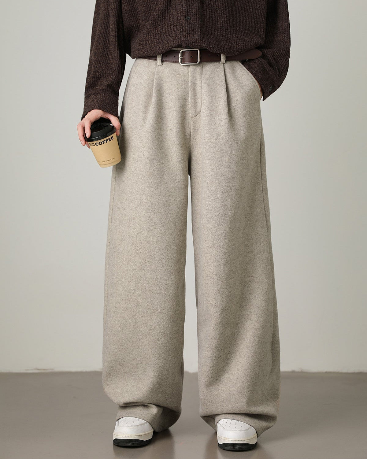 Wijde broek van wolmix heren