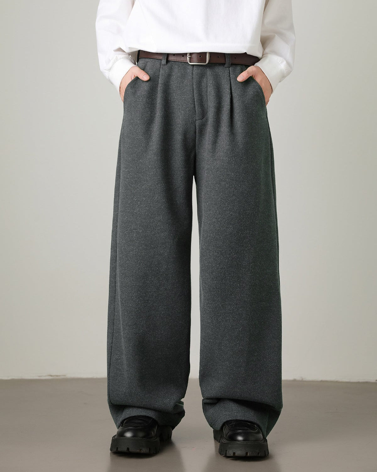 Wijde broek van wolmix heren