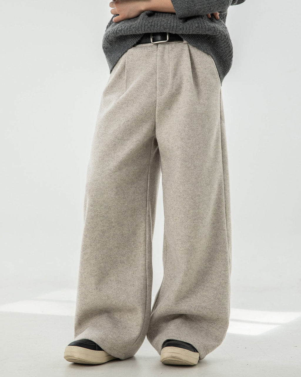Wijde broek van wolmix heren