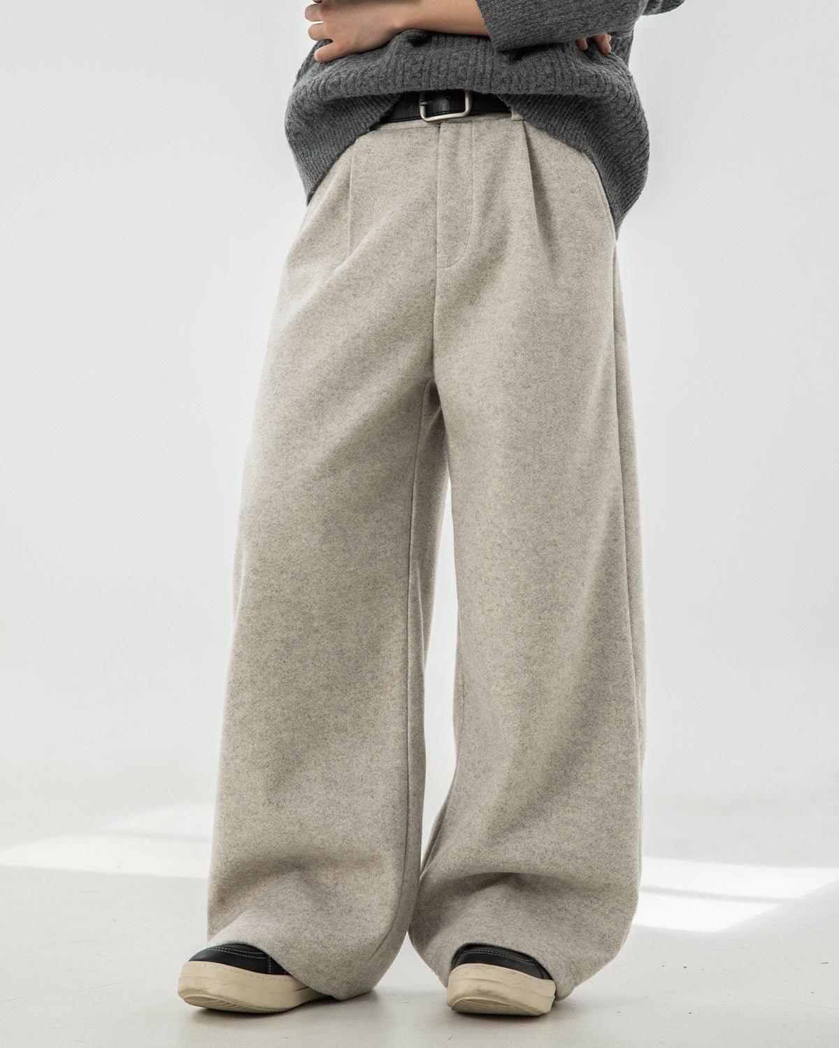 Wijde broek van wolmix heren