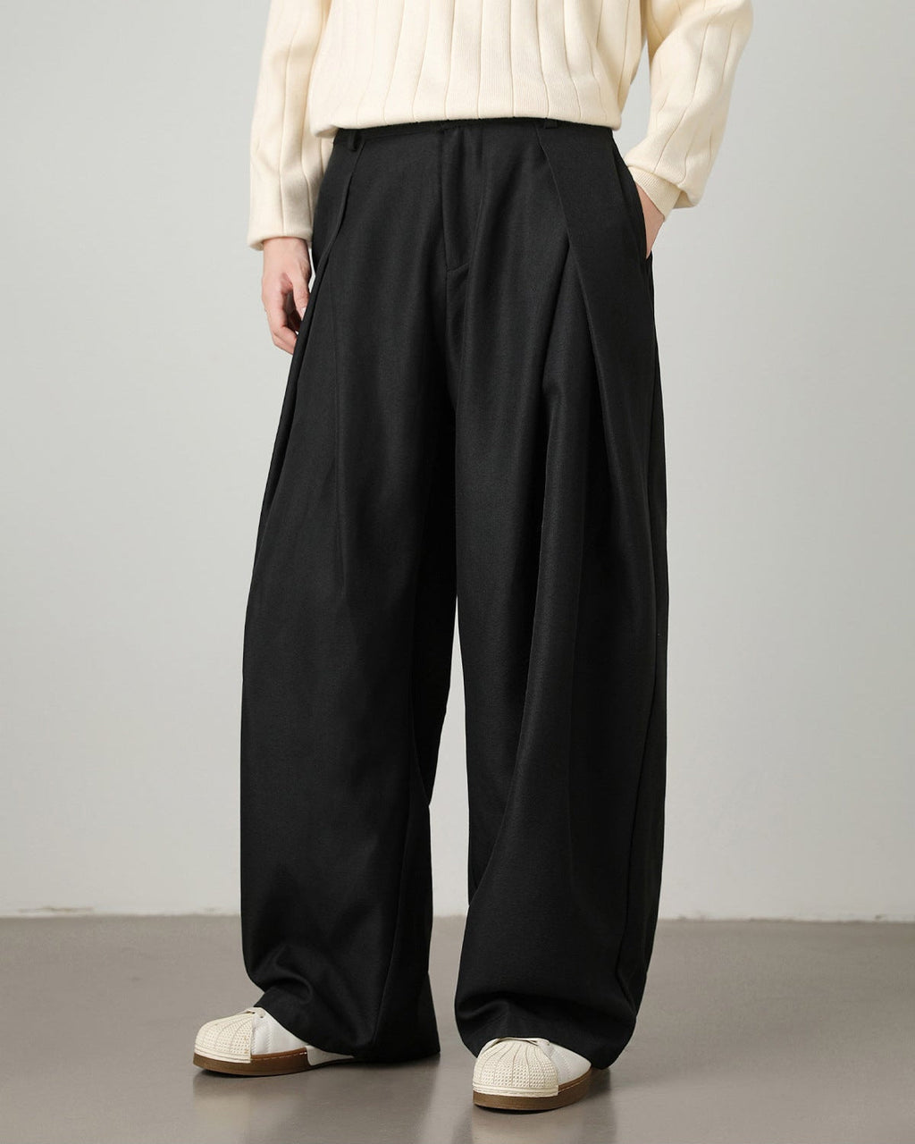 Wijde geplooide broek heren