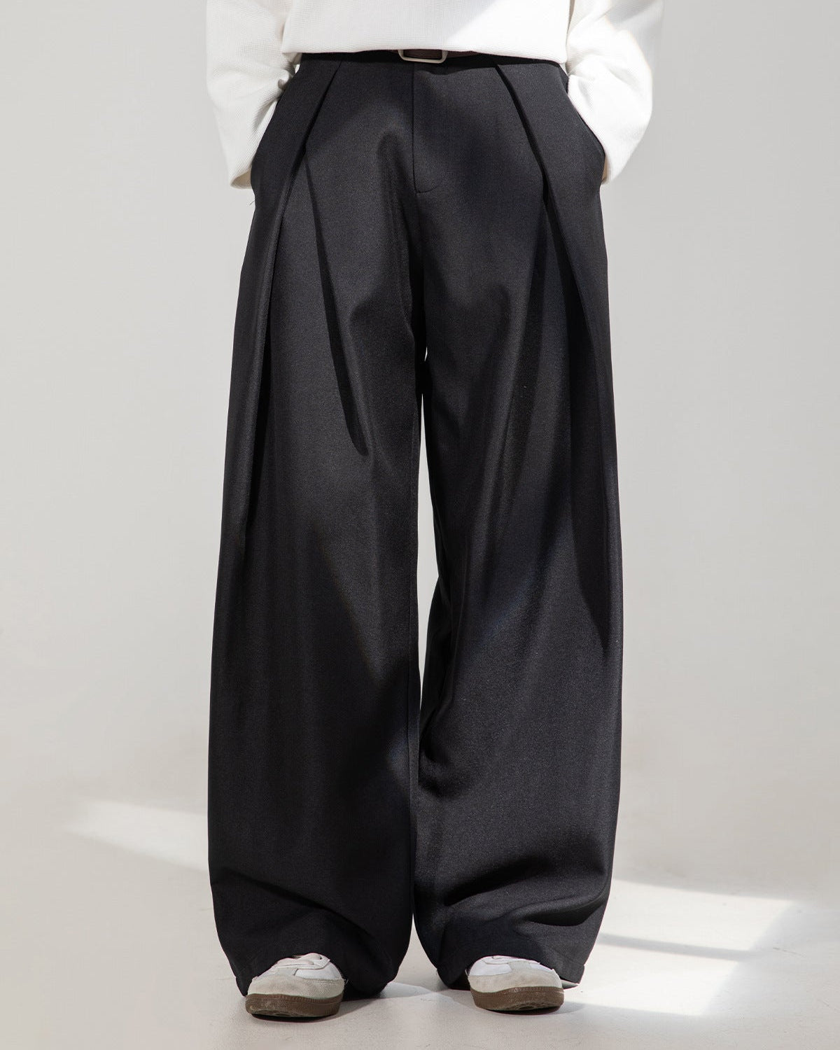 Wijde geplooide broek heren