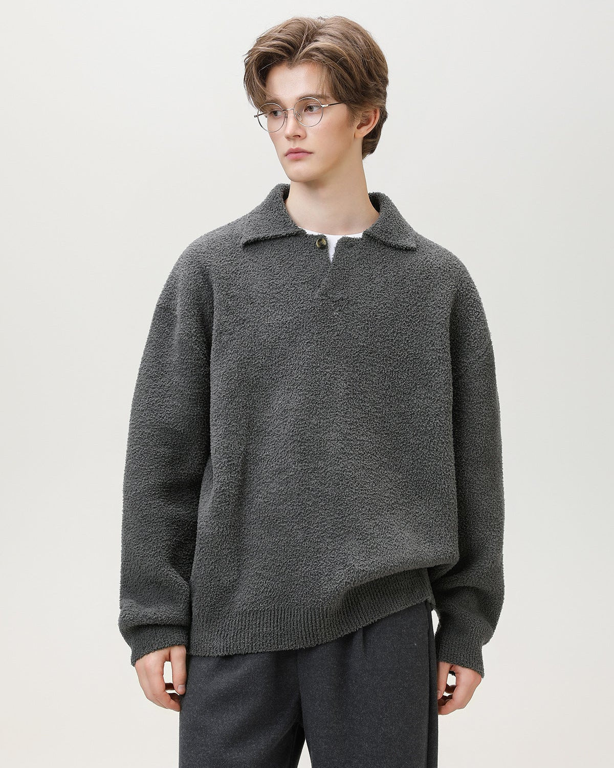 Oversized henley trui van wolmix heren