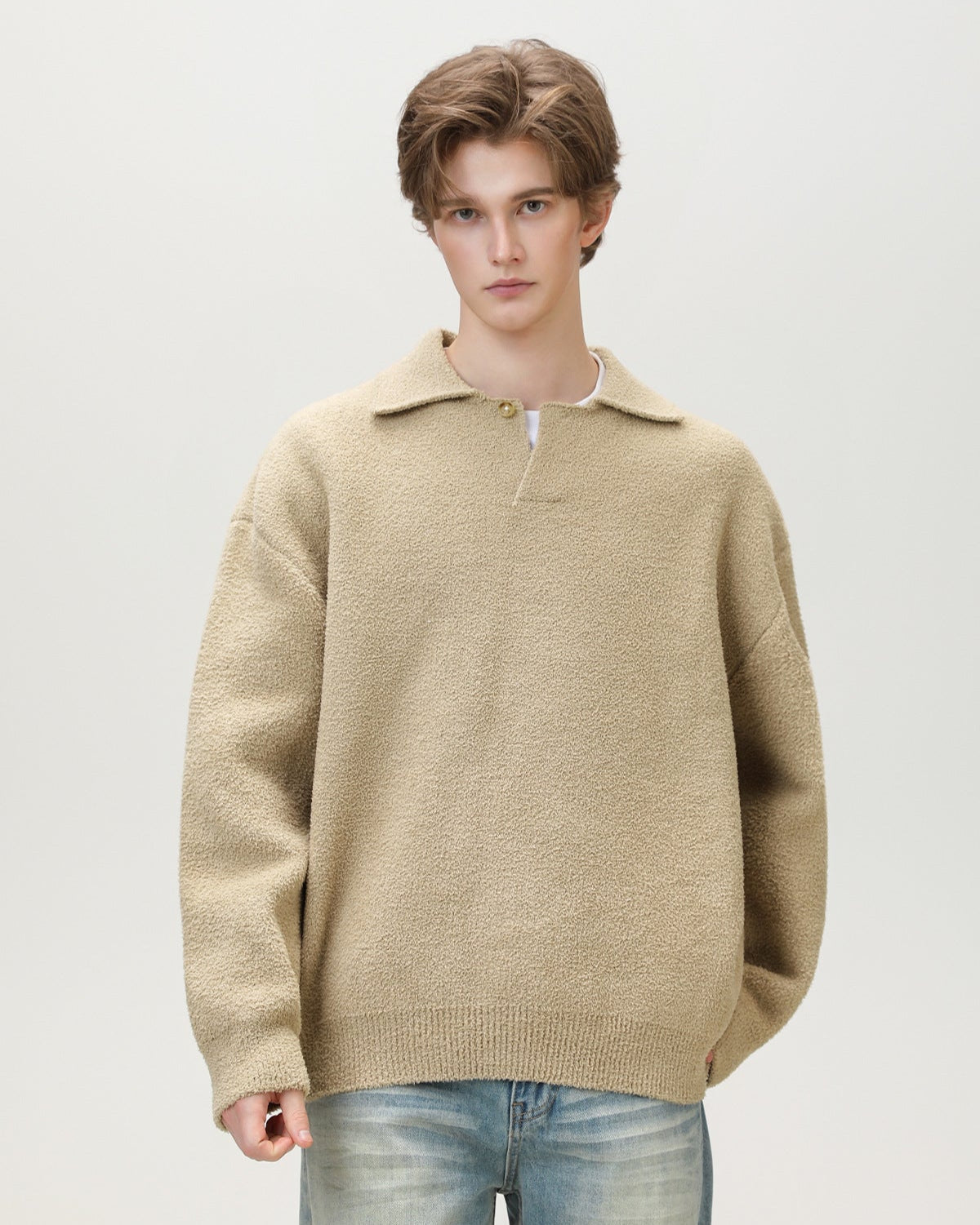 Oversized henley trui van wolmix heren