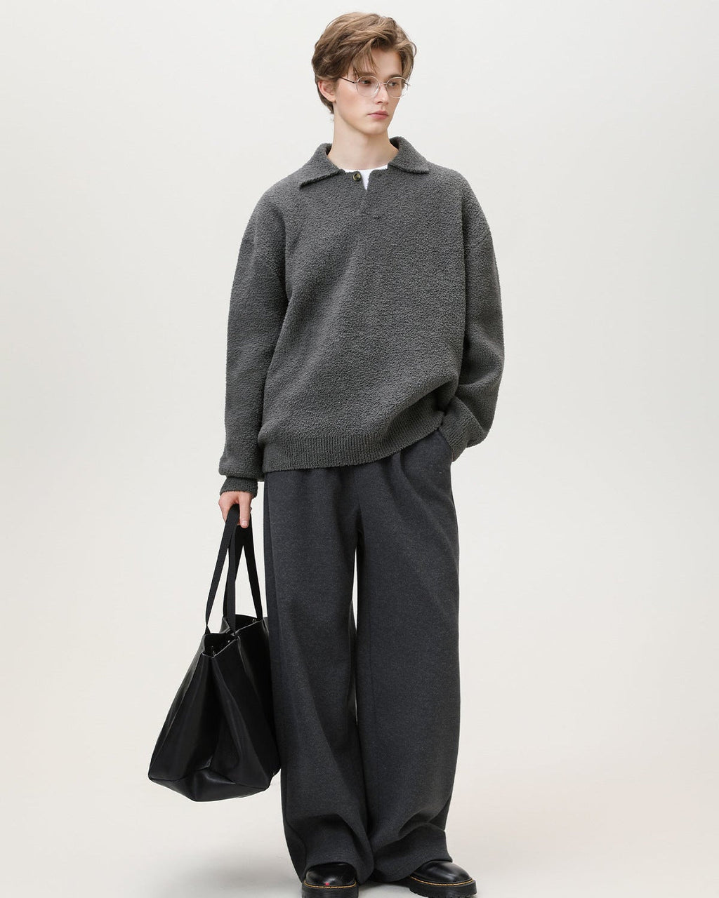 Oversized henley trui van wolmix heren