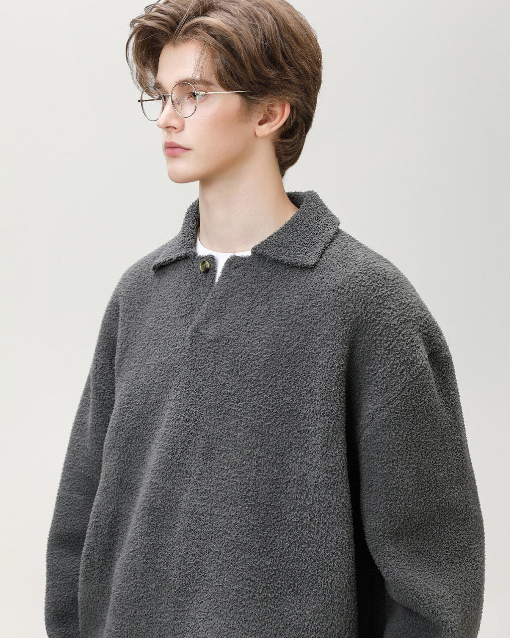 Oversized henley trui van wolmix heren