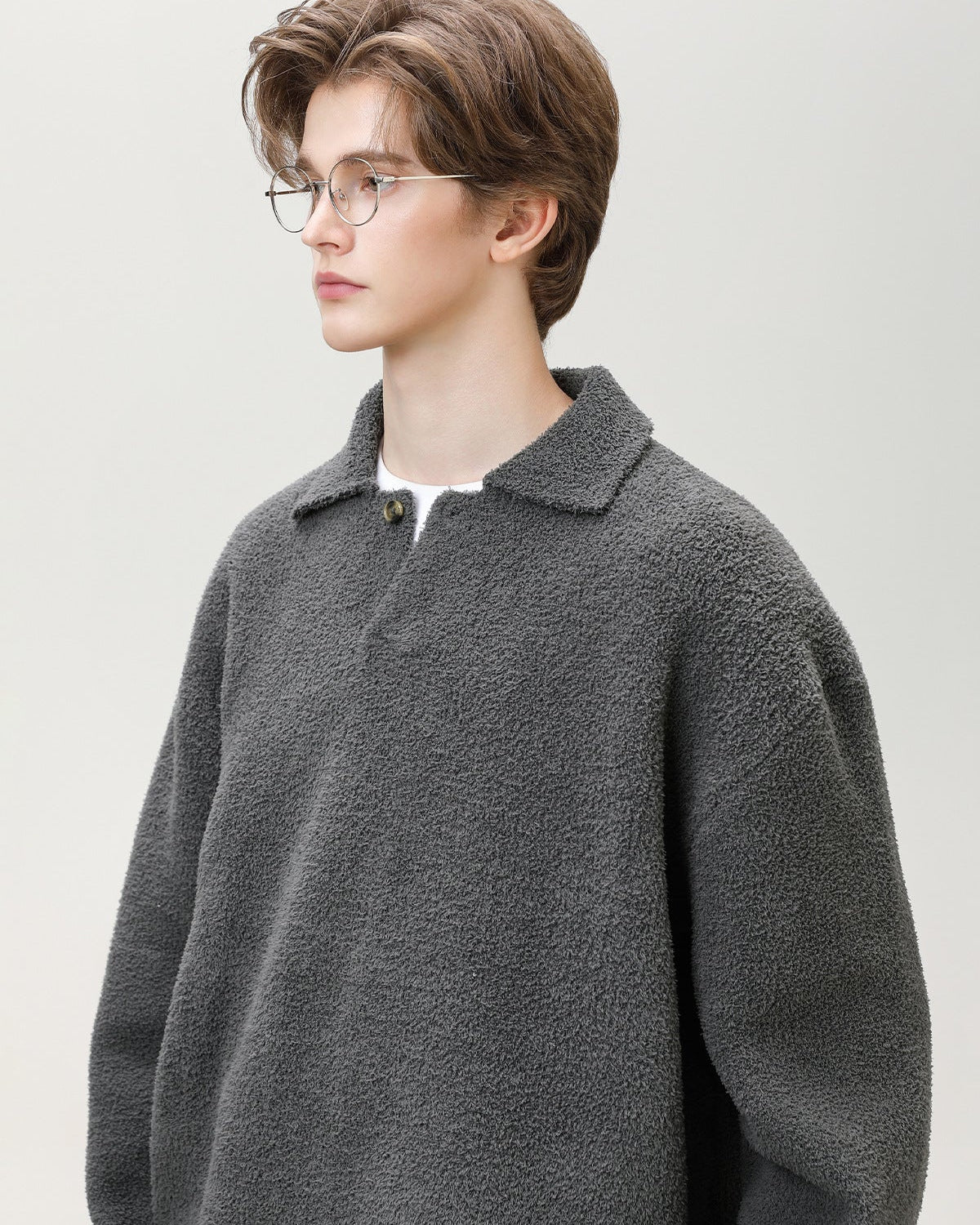 Oversized henley trui van wolmix heren